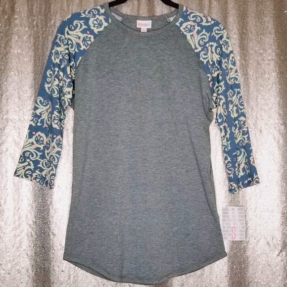 LuLaRoe Tops - LuLaRoe BNWT S Randy Tee - blue gray damask sleeve